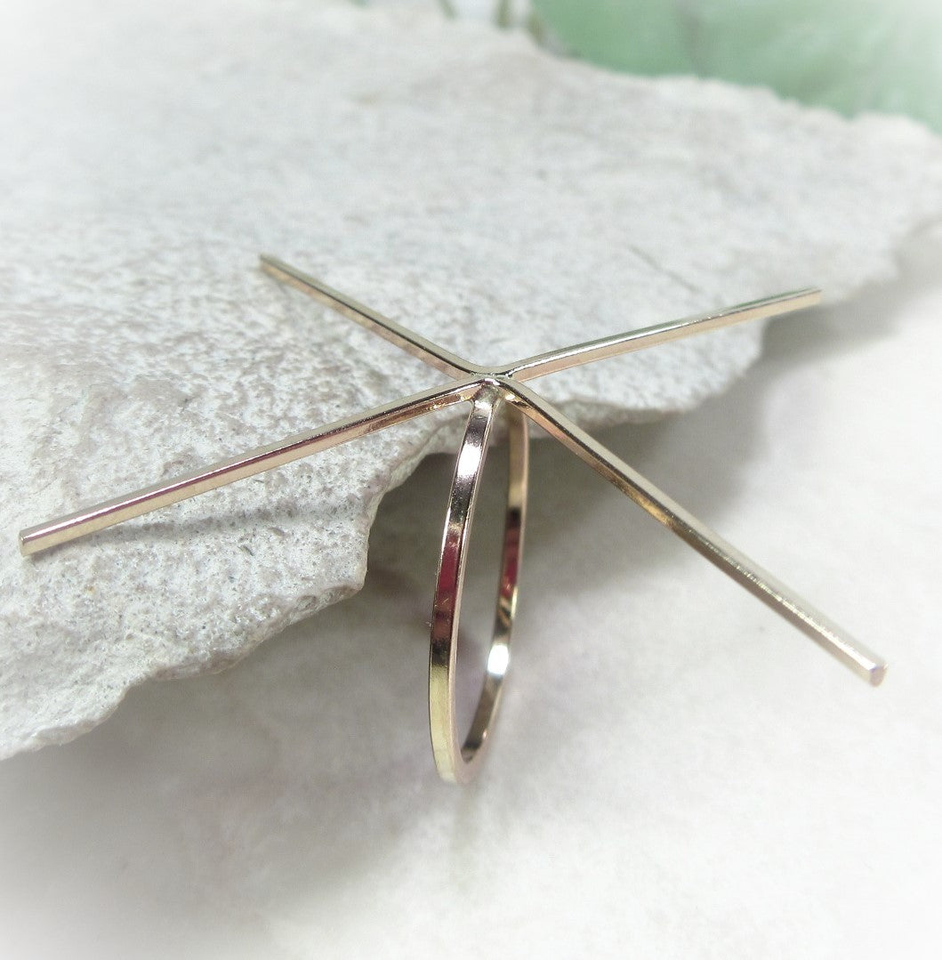 Raw Gemstone Ring - Square, 1mm Band, Solid 14k Gold