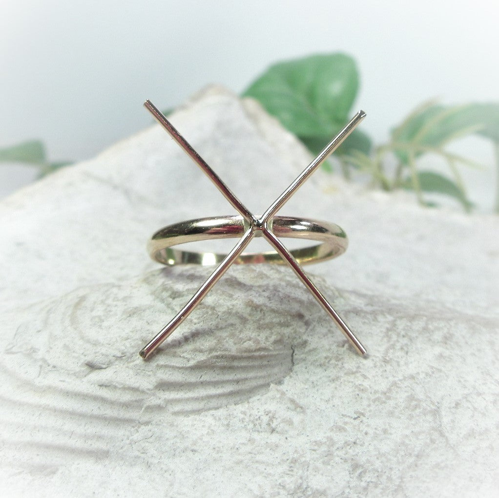 Raw Gemstone Ring - Half Round, 2mm Band, Solid 14k Gold