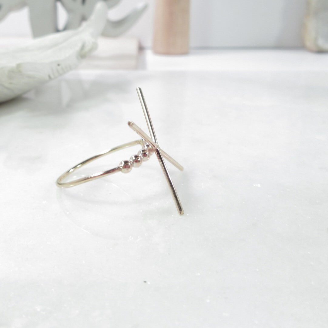 Raw Gemstone Ring - Tiny Balls, 1.5mm Band, Solid 14k Gold