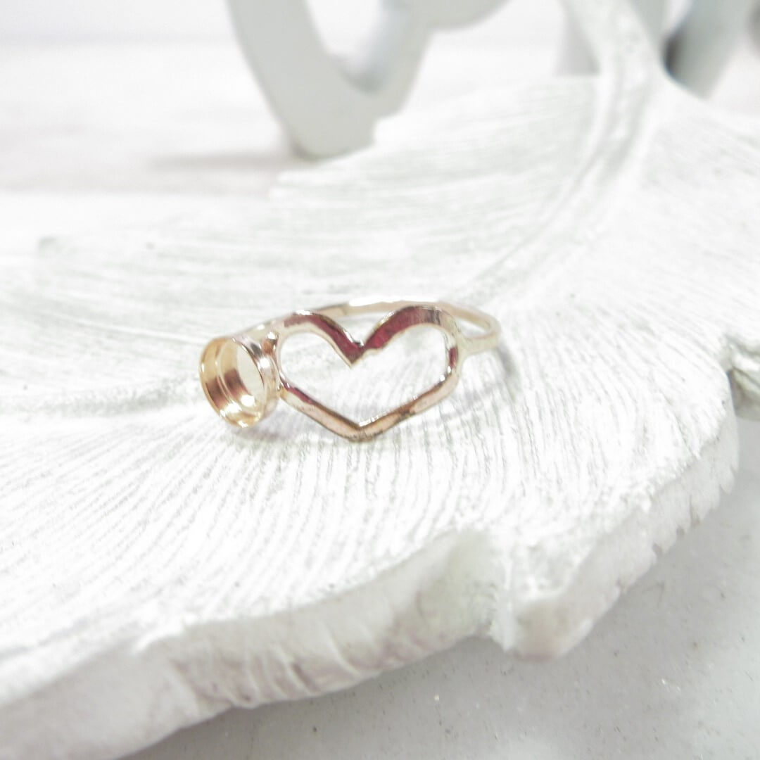 Bezel Cup Ring Setting - Heart, Round, 1mm Band, Choose Your Cup, Choose Your Metal
