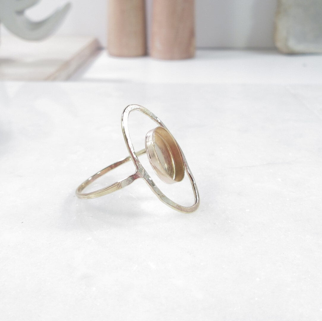 Bezel Cup Ring - Oval Lariat, 1mm Band, Choose Your Metal