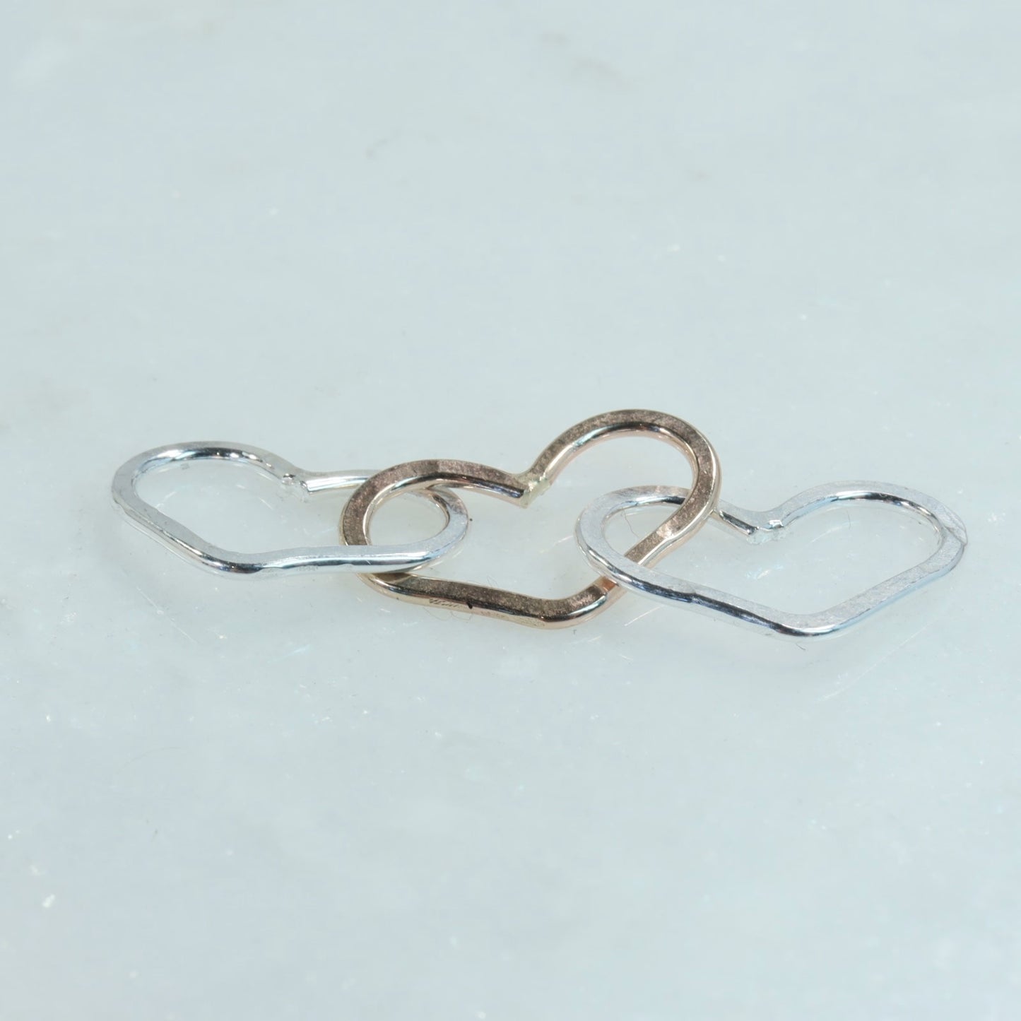 Links - Hearts Triple, 8x11mm, 1mm, Silver Gold Silver Choose Your Metal