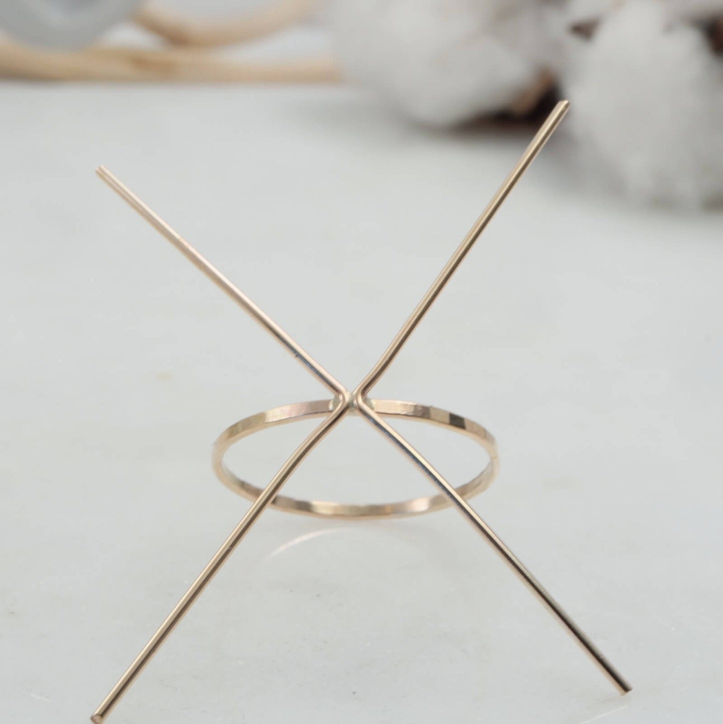 Raw Gemstone Ring - Hammered, 1.5mm Band, Solid 14k Gold