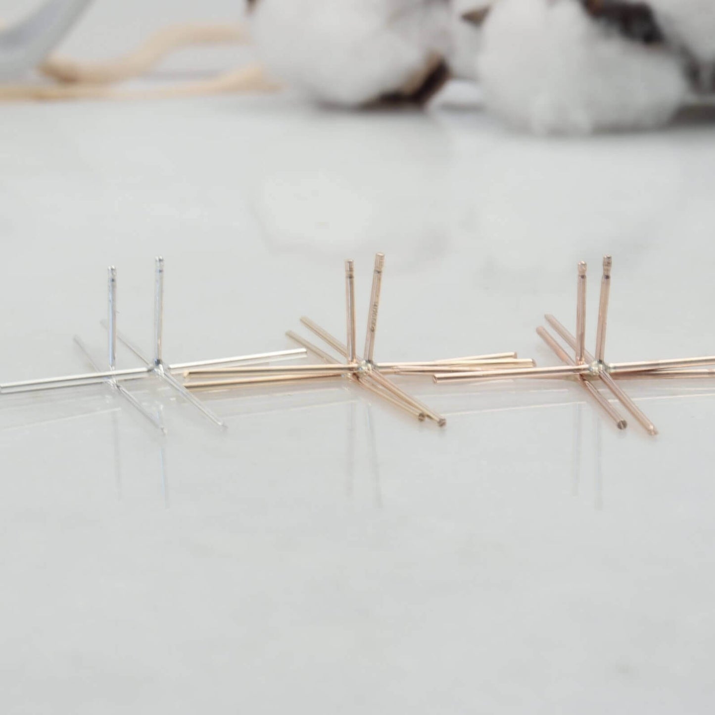 Raw Gemstone Earring Settings - 4 Prong Post, Solid 14k Gold