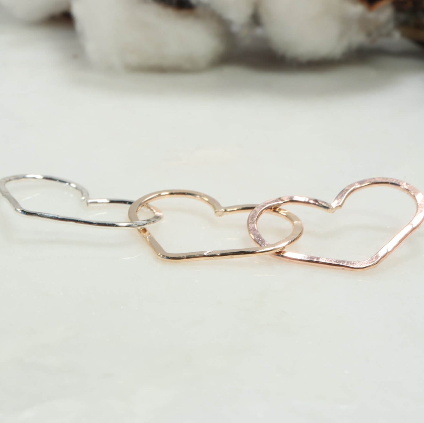 Links - Hearts Triple, 25mm, 1mm, Silver, Gold, Pink Gold Choose Your Metal