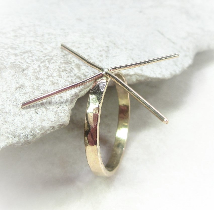 Raw Gemstone Ring - Hammered Flat, 3mm Band, Choose Your Metal