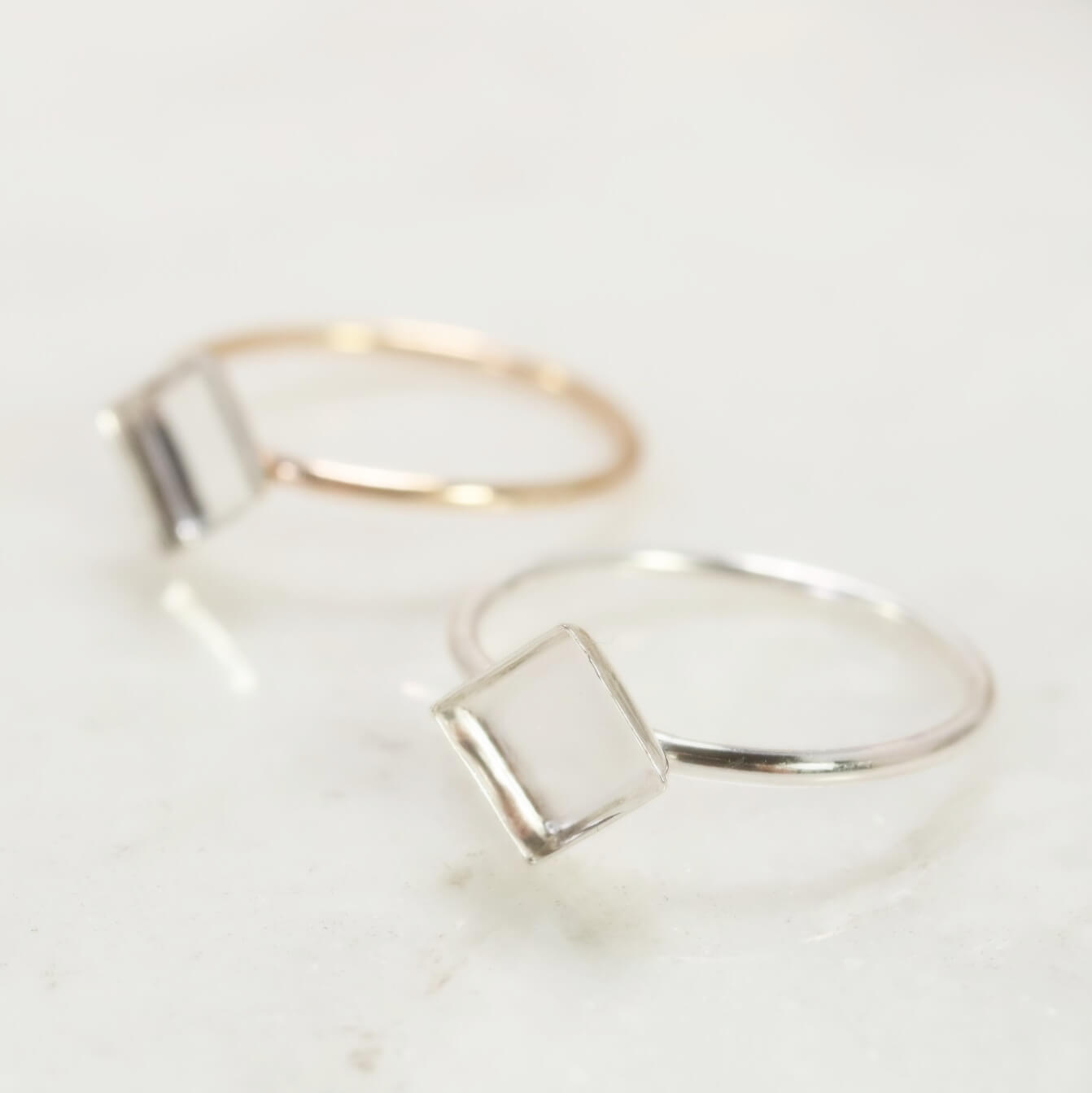 Bezel Cup Ring Setting - Plain, Angled Square, 1mm Band, Choose Your Cup, Choose Your Metal
