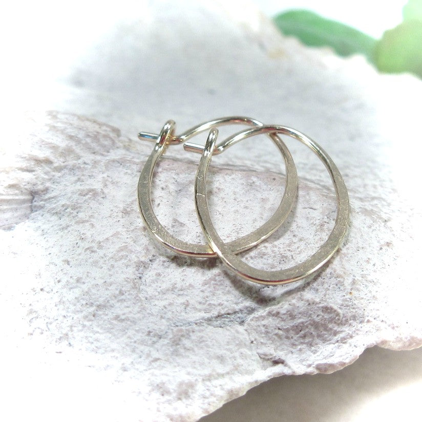 Huggie Hoops - Oval, Hammered, Choose your Metal, Choose your Size
