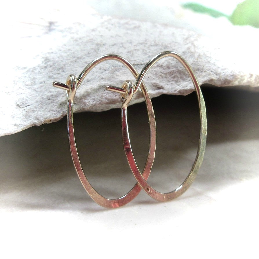 Huggie Hoops - Oval, Hammered, Choose your Metal, Choose your Size