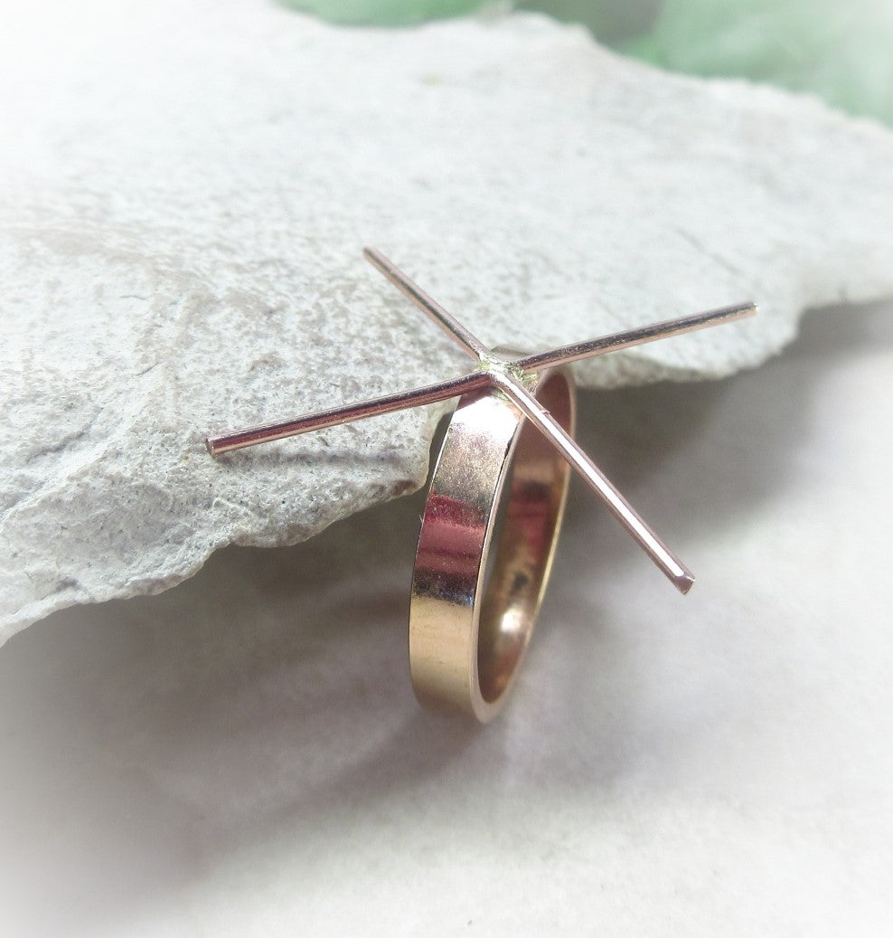 Raw Gemstone Ring - Plain Flat, 4mm Band, Solid 14k Gold
