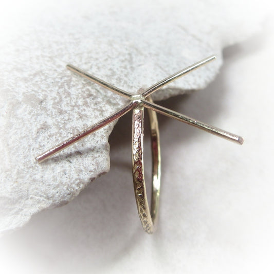 Raw Gemstone Ring - Feathered, 1.5mm Band, Solid 14k Gold