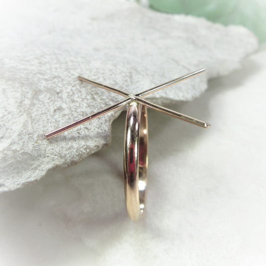 Raw Gemstone Ring - Half Round, 1.5mm Band, Solid 14k Gold