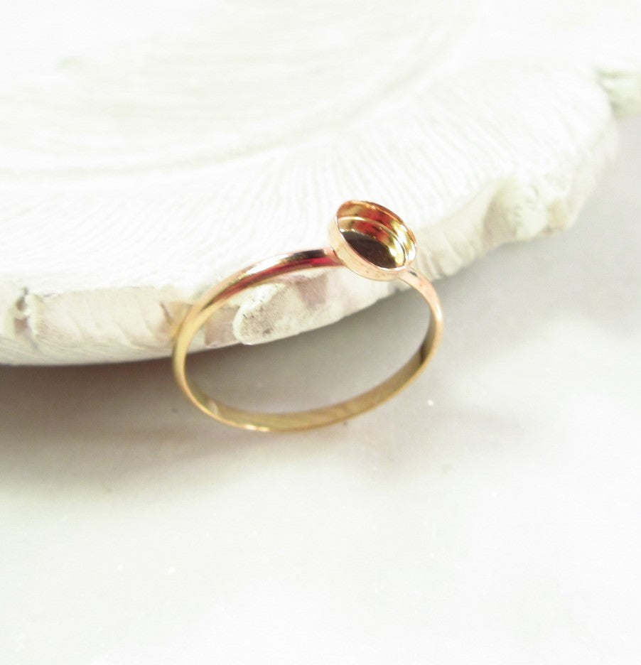 Bezel Cup Ring Setting - Half Round, Round, 1mm Band, Choose Your Cup, Choose Your Metal