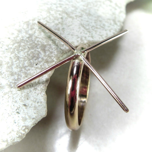 Raw Gemstone Ring - Half Round, 1mm Band, Solid 14k Gold