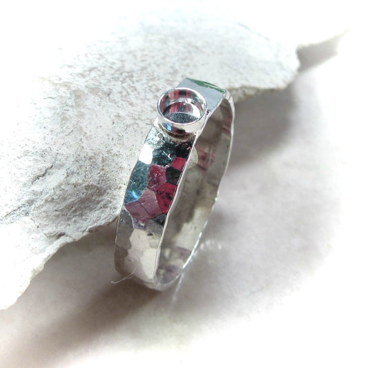 Wide Band Bezel Cup Ring Setting - Hammered, 2mm Choose Your Bezel Cup and Metal