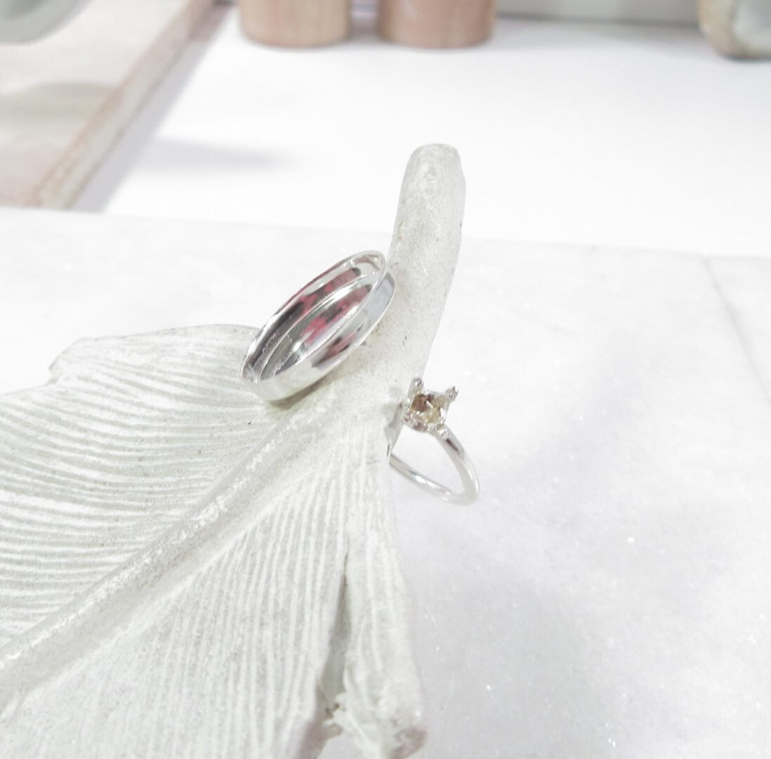 Bezel Cup Ring Setting - Open with Prongs, Upright Oval, 1.5mm Band, Choose Your Cup, Choose Your Metal