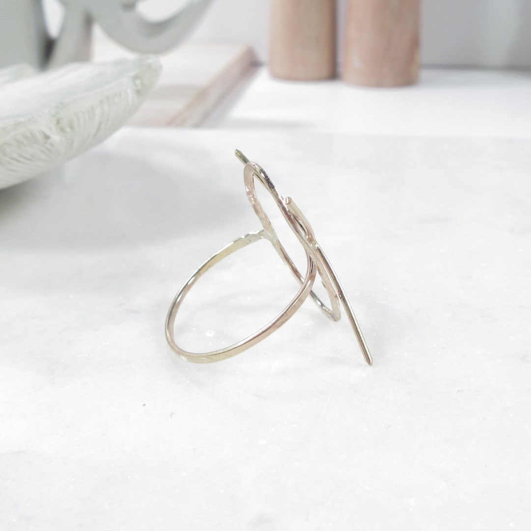 Raw Gemstone Ring - Oval Lariat, 1.5mm Band, Solid 14k Gold