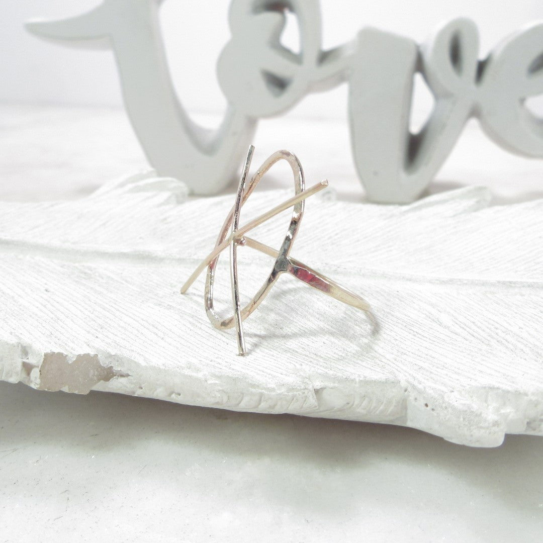 Raw Gemstone Ring - Oval Lariat, 1.5mm Band, Solid 14k Gold