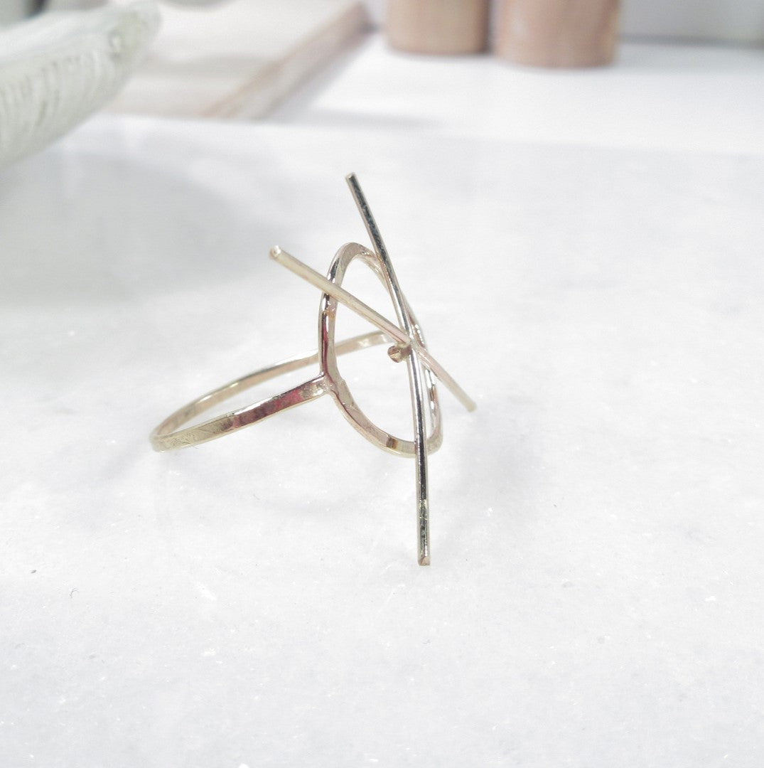 Raw Gemstone Ring - Circle Lariat, 1.5mm Band, Solid 14k Gold