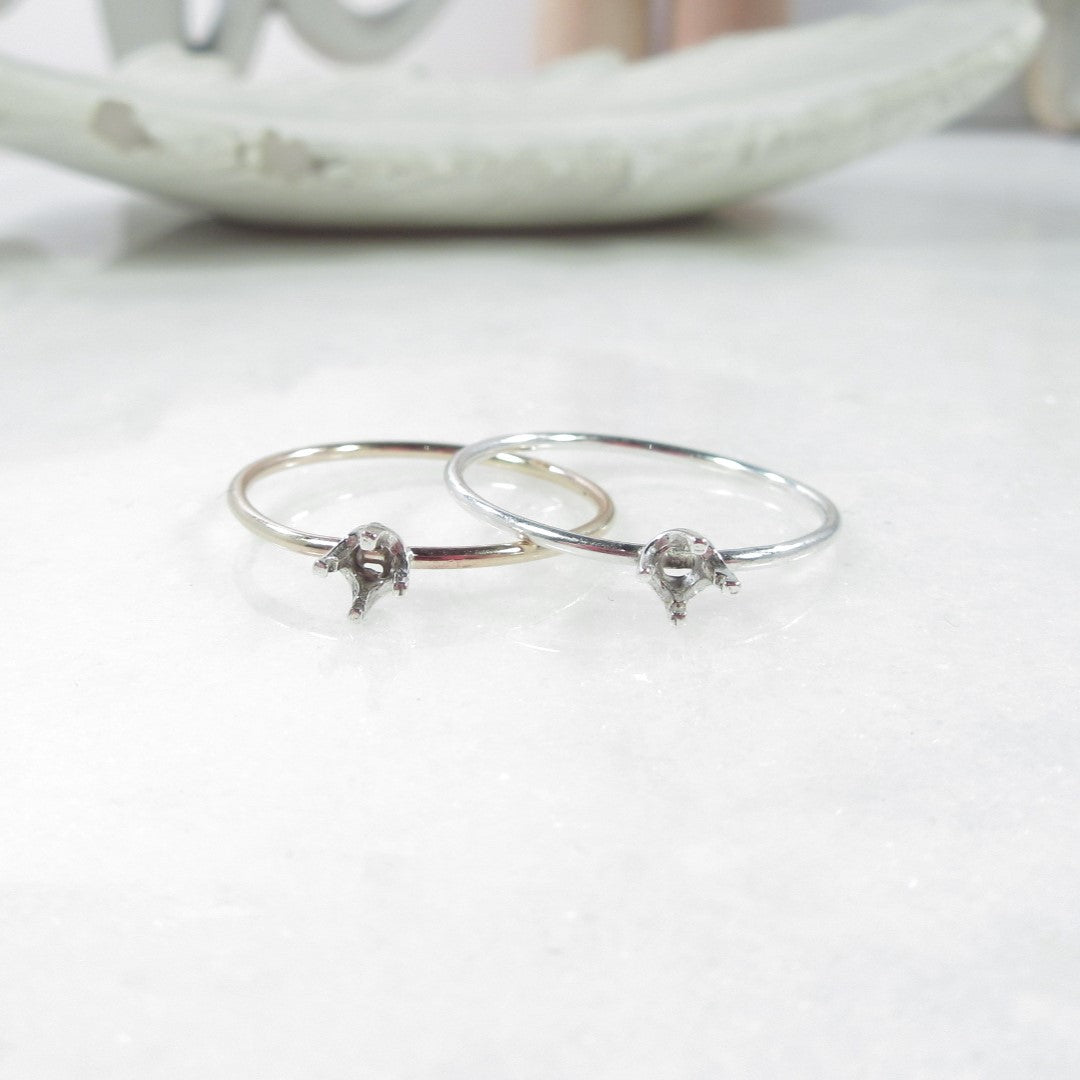 Faceted Ring Setting - Plain, Round, 1mm Band, Choose Your Bezel Size, Choose Your Metal