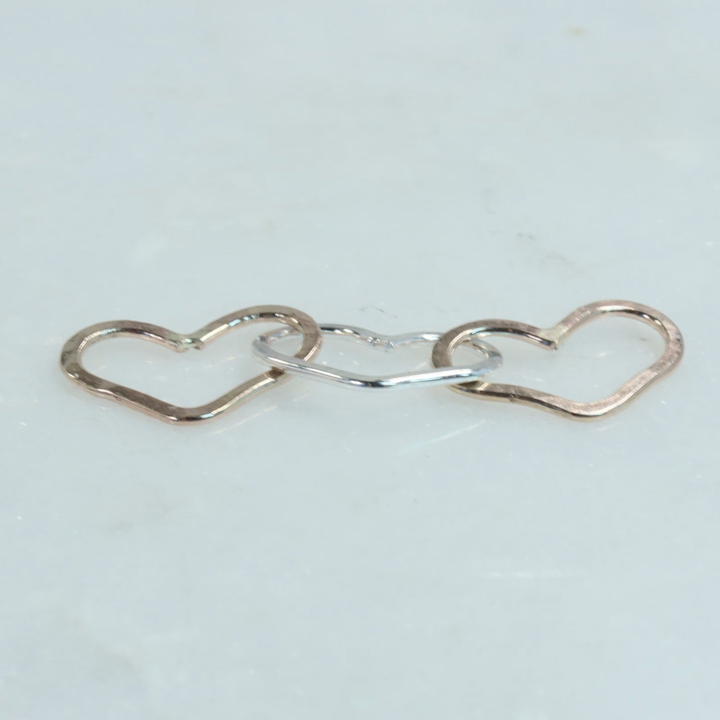 Links - Hearts Triple, 8x11mm, 1mm, Gold Silver Gold Choose Your Metal