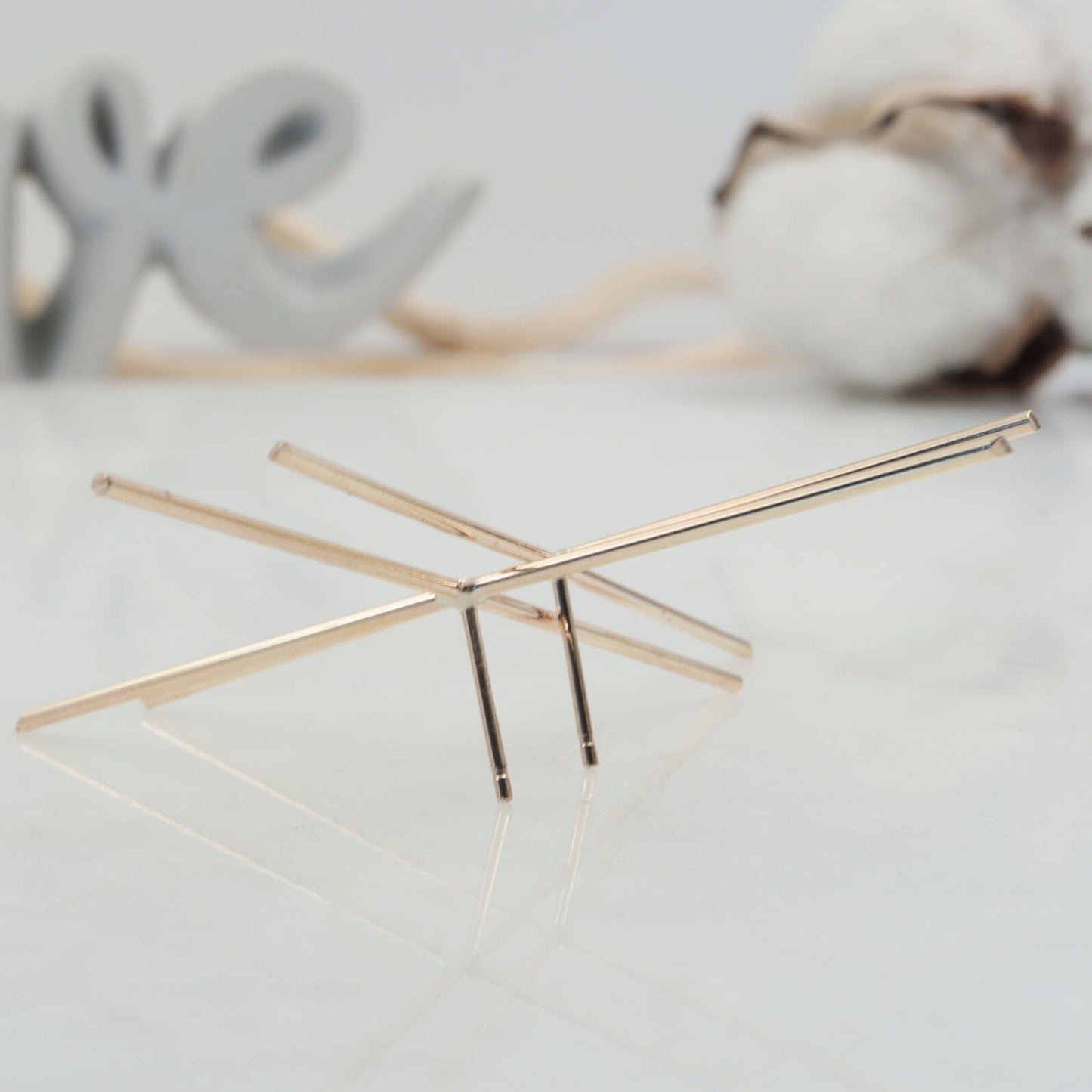 Raw Gemstone Earring Settings - 4 Prong Post, Solid 14k Gold