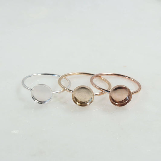 Bezel Cup Ring Setting - Plain, Round, 1mm Band, Choose Your Cup, Choose Your Metal