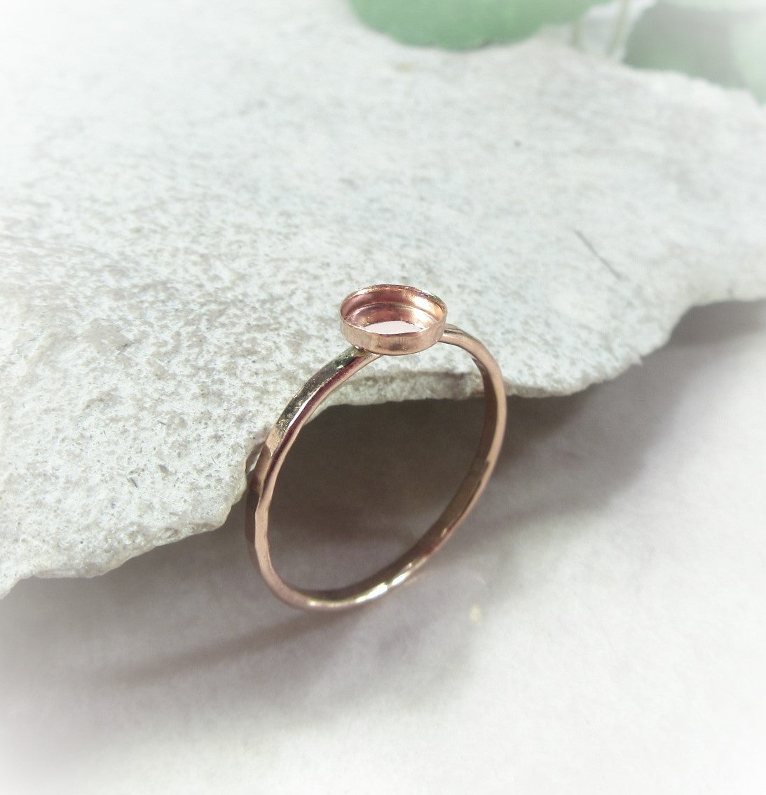 hammered bezel cup ring setting 14k rose gold