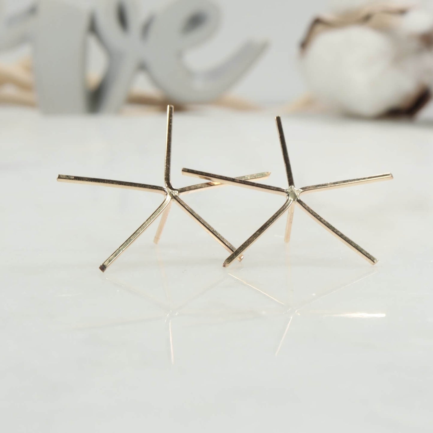 Raw Gemstone Earring Settings - 5 Prong Post, Solid 14k Gold