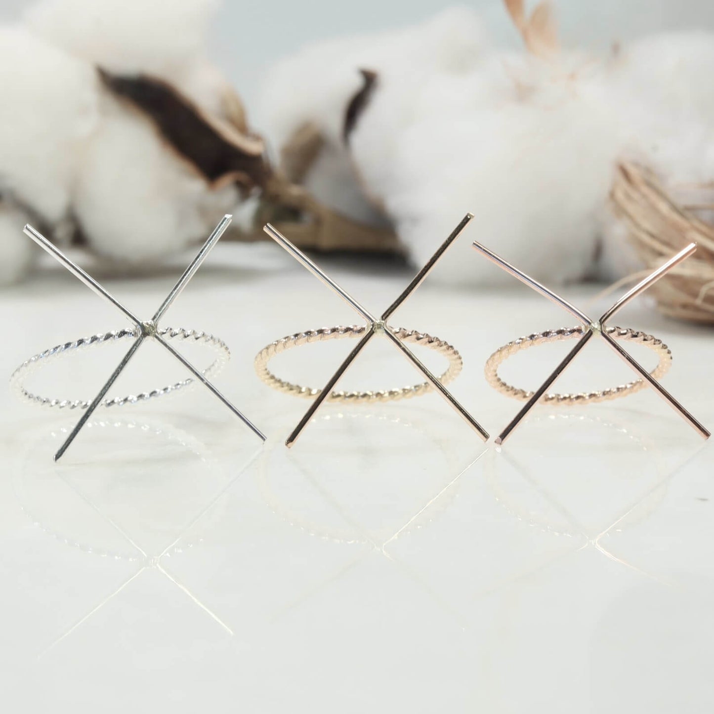 Raw Gemstone Ring - Dot Twist, 1mm Band, Choose Your Metal