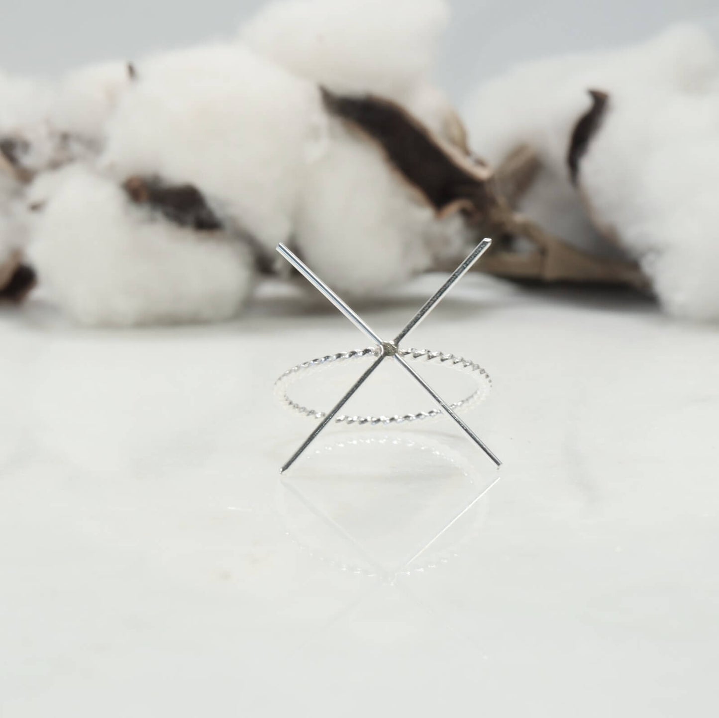 Raw Gemstone Ring - Dot Twist, 1mm Band, Choose Your Metal