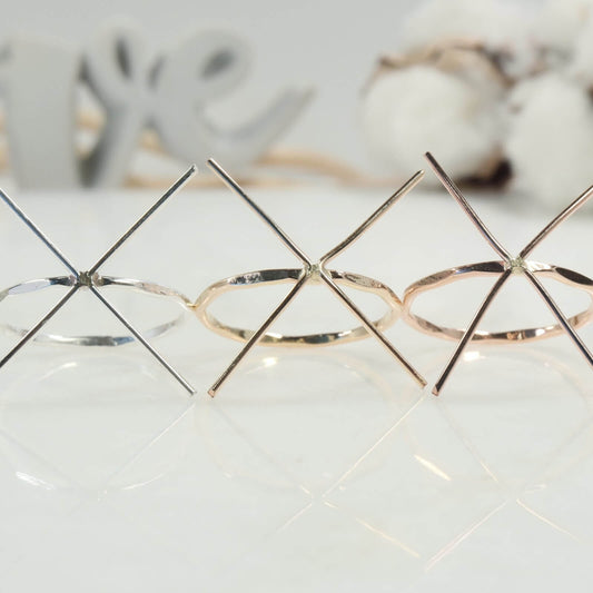 Raw Gemstone Ring - Flattened, 1mm Band, Solid 14k Gold