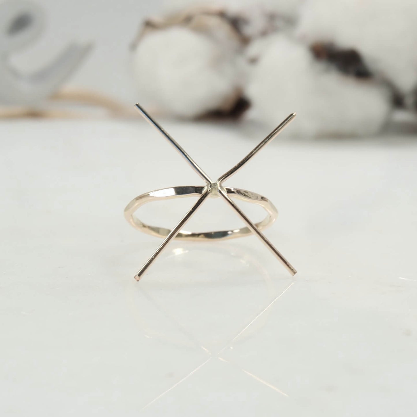 Raw Gemstone Ring - Flattened, 1mm Band, Solid 14k Gold