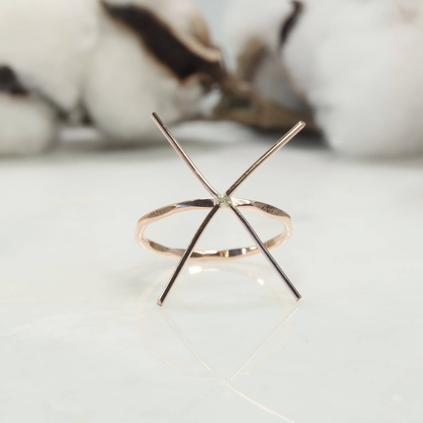 Raw Gemstone Ring - Flattened, 1.5mm Band, Solid 14k Gold