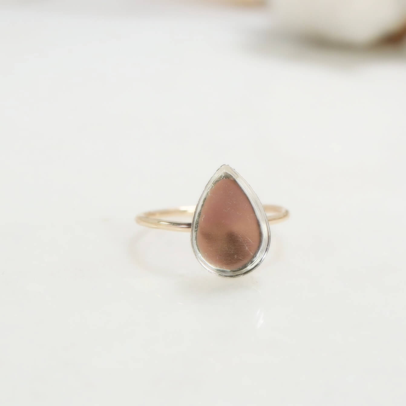 Bezel Cup Ring Setting - Plain, Pear, 1mm Band, Choose Your Cup, Choose Your Metal