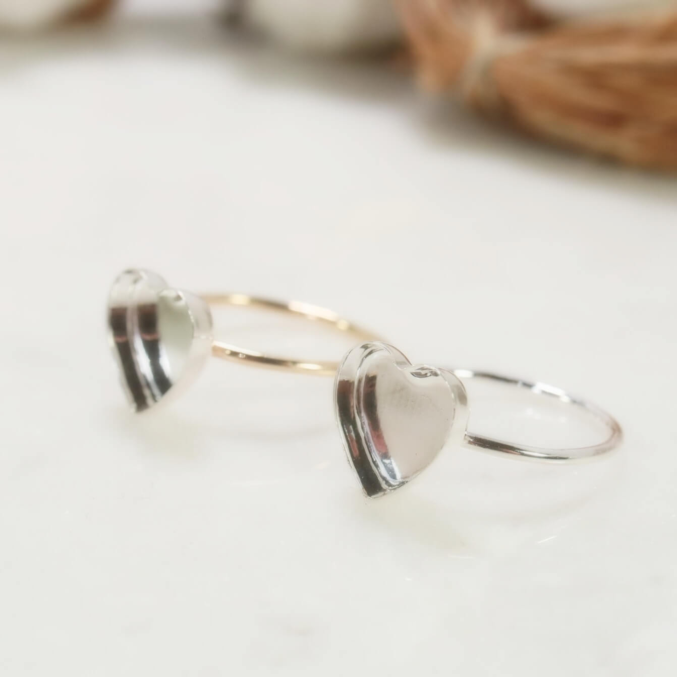 Bezel Cup Ring Setting - Plain, Heart, 1mm Band, Choose Your Cup, Choose Your Metal