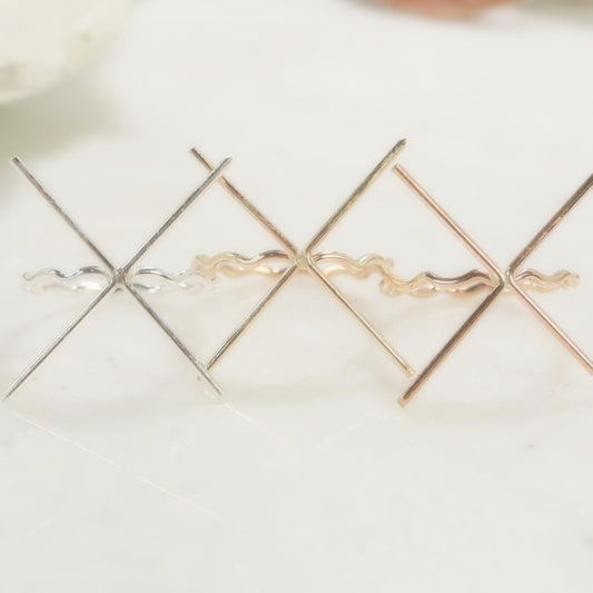 Raw Gemstone Ring - Alternating, 1mm Band, Solid 14k Gold