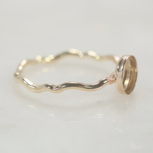 Bezel Cup Ring Setting - Wave, Round, 1mm Band, Choose Your Cup, Solid 14k Gold