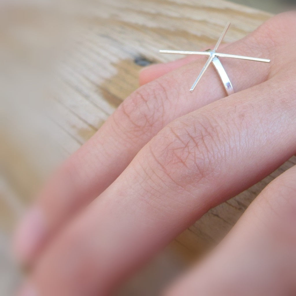 square raw gemstone ring setting on model