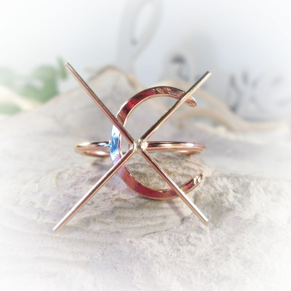 Raw Gemstone Ring - Half Moon, 1.5mm Band, Solid 14k Gold
