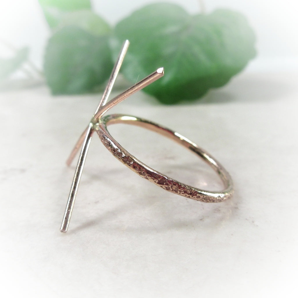 Raw Gemstone Ring - Feathered, 1.5mm Band, Solid 14k Gold